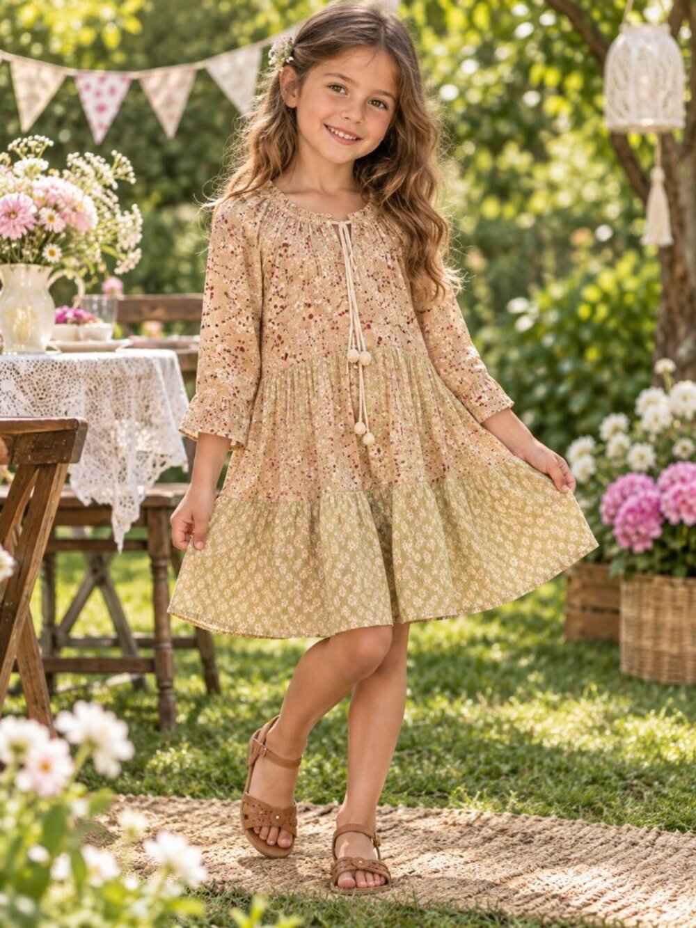 YVONNE S Girls Floral Hippy Dress Sz 6 Multicolor
